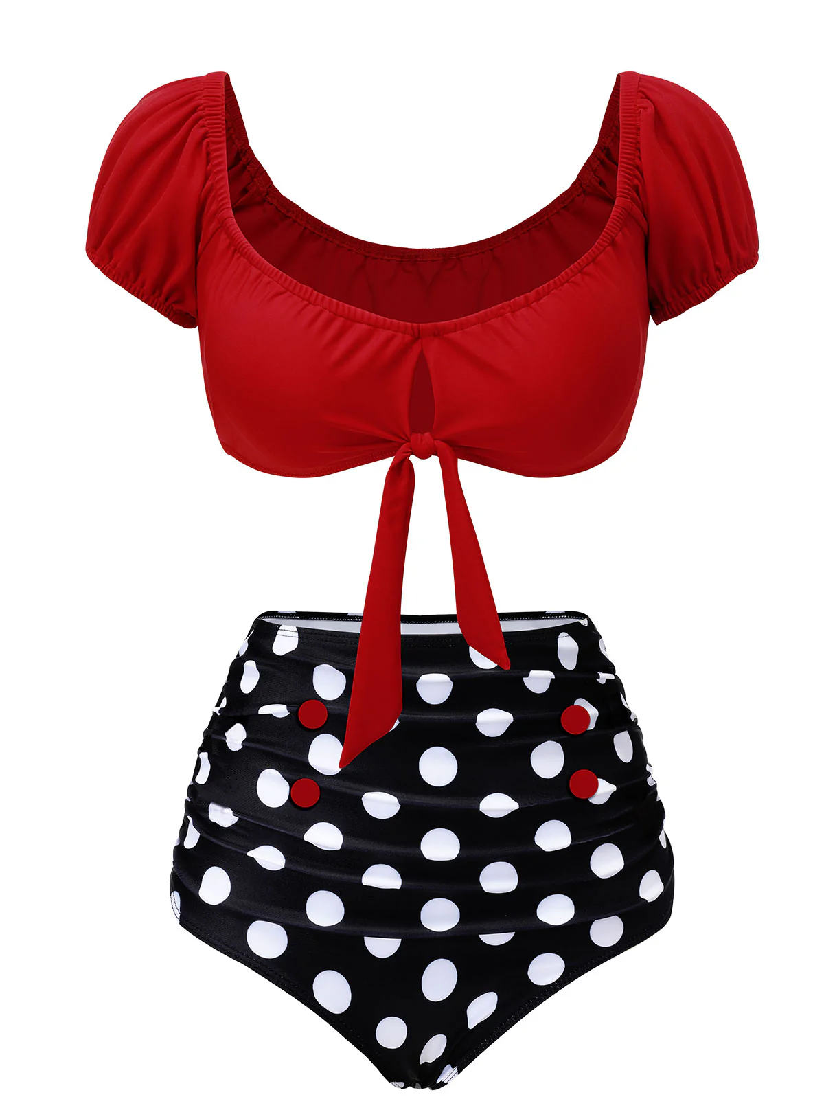 Red & Black Polka Dot Halter Swimsuit