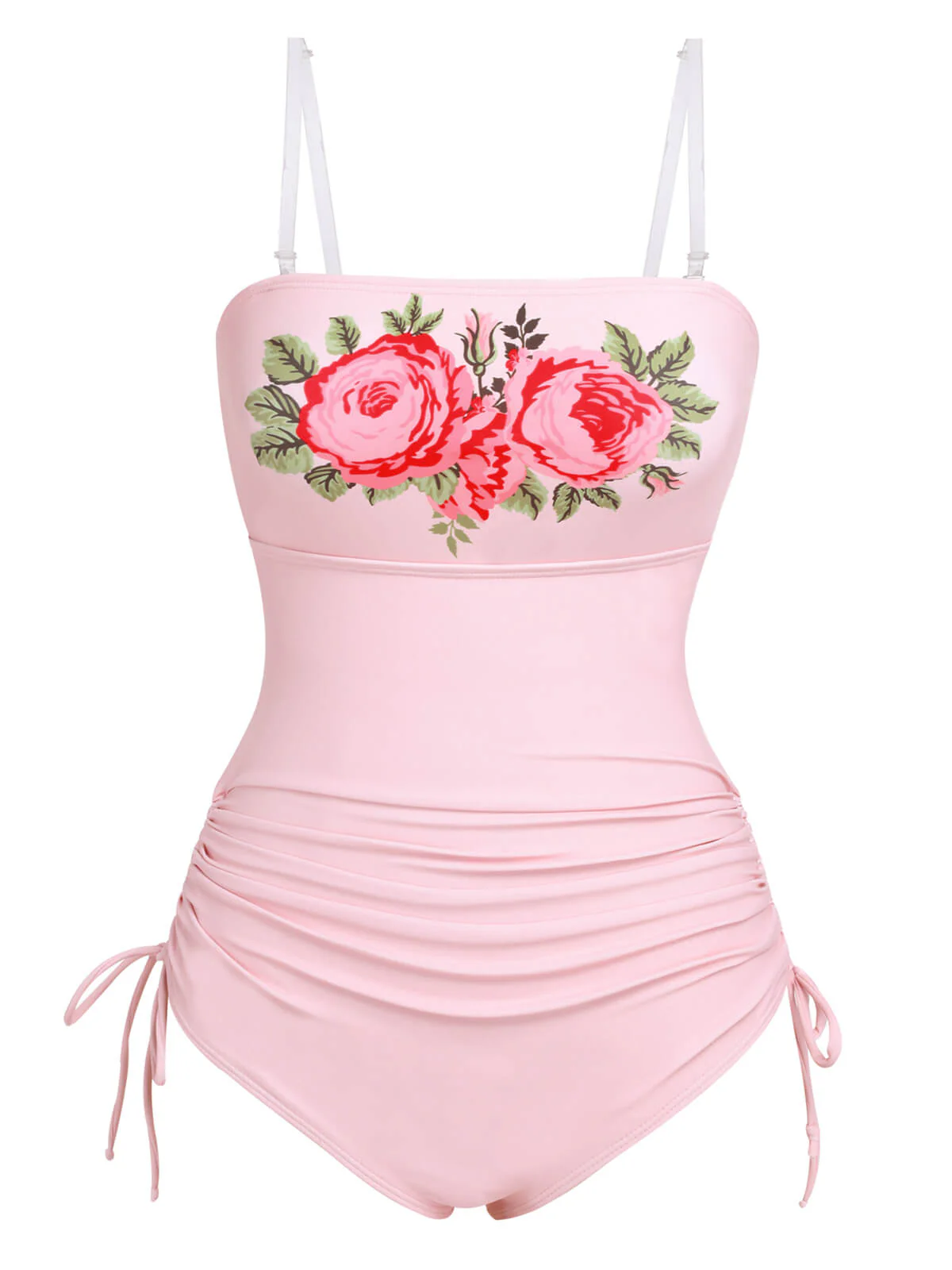 Pink Rose Strap One-piece Swimsuit
