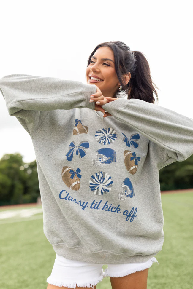 Navy and White Light Grey Graphic Sweatshirt