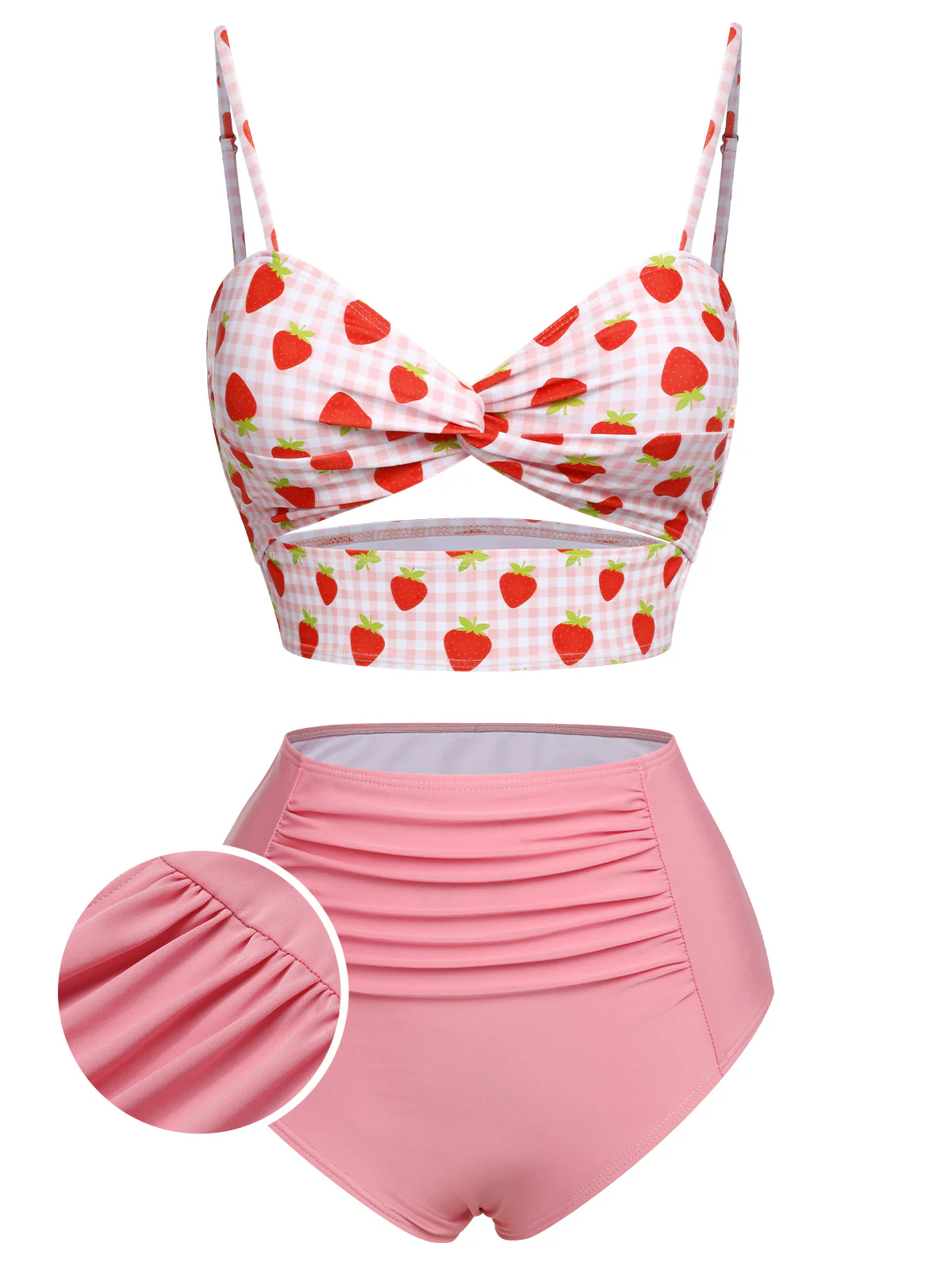 Pink Strawberry Plaid Halter Swimsuit