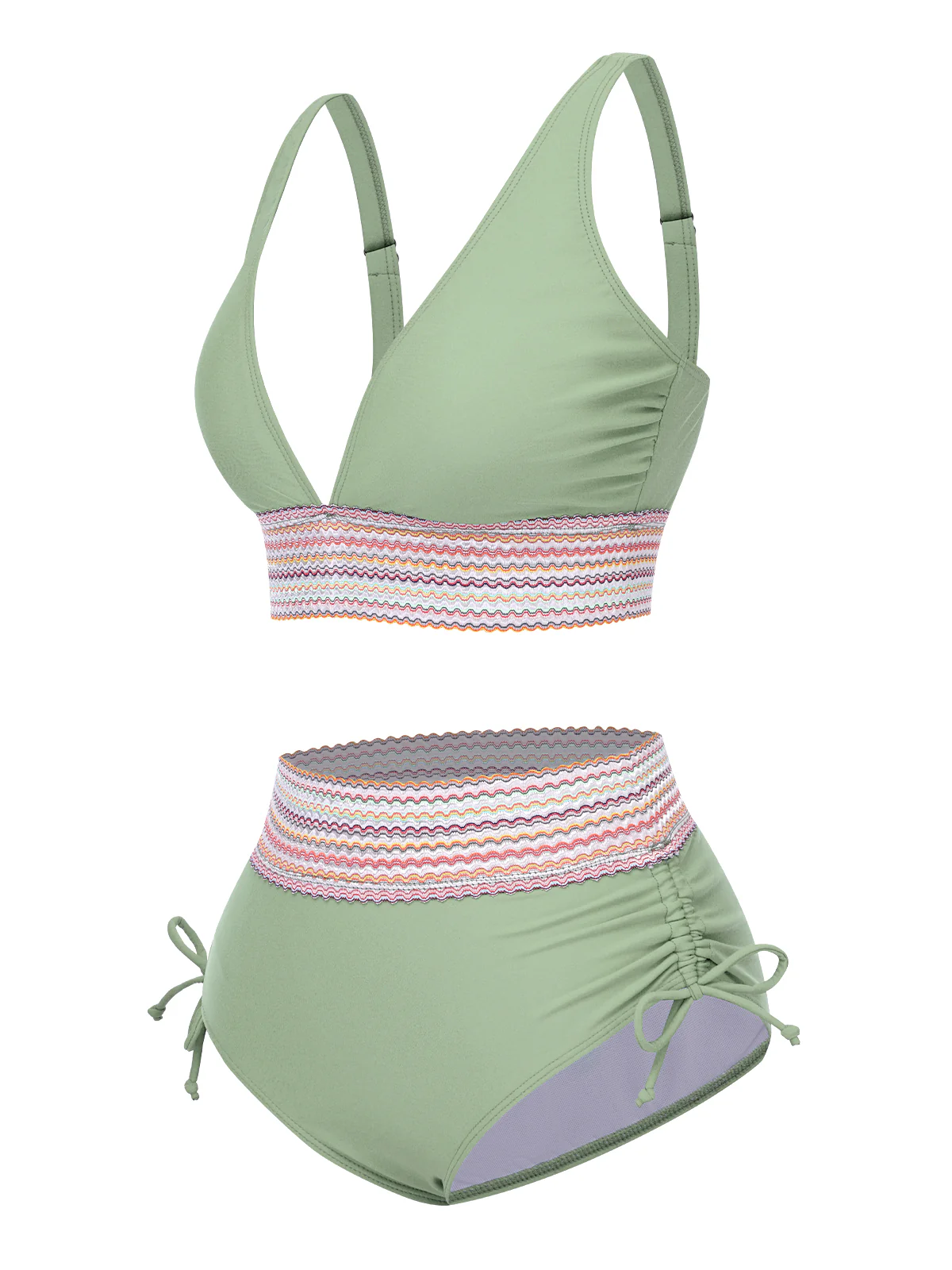V-Neck Patchwork High-Waist Bikini