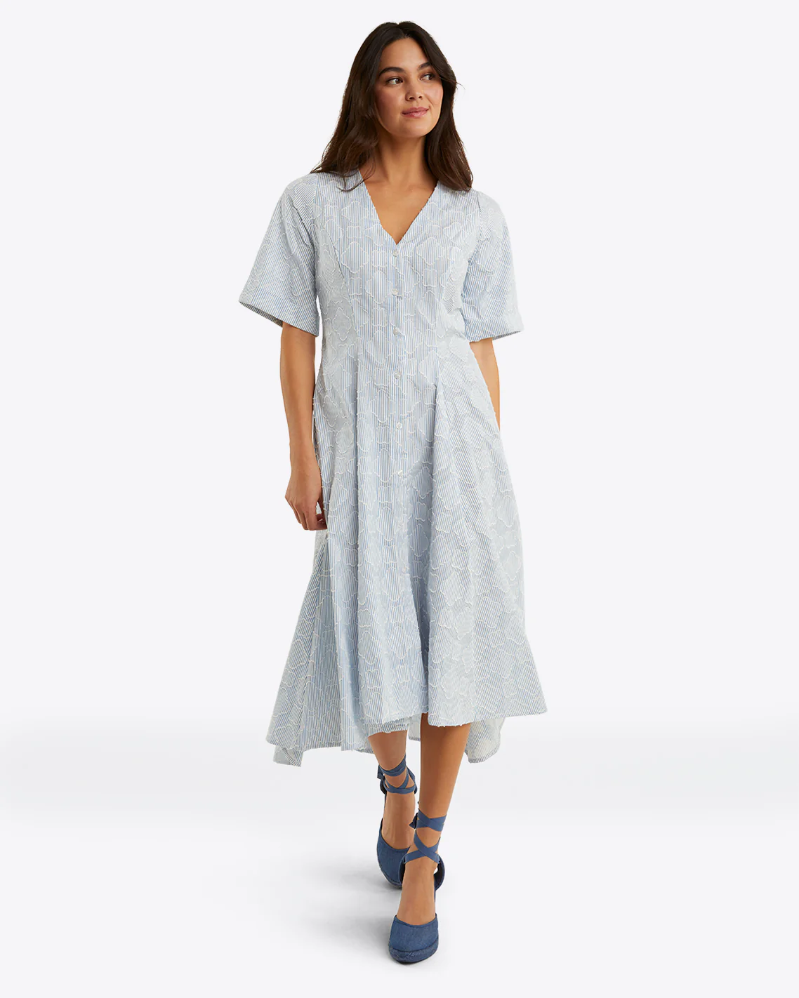 Short Sleeve Dress in Textured Stripe