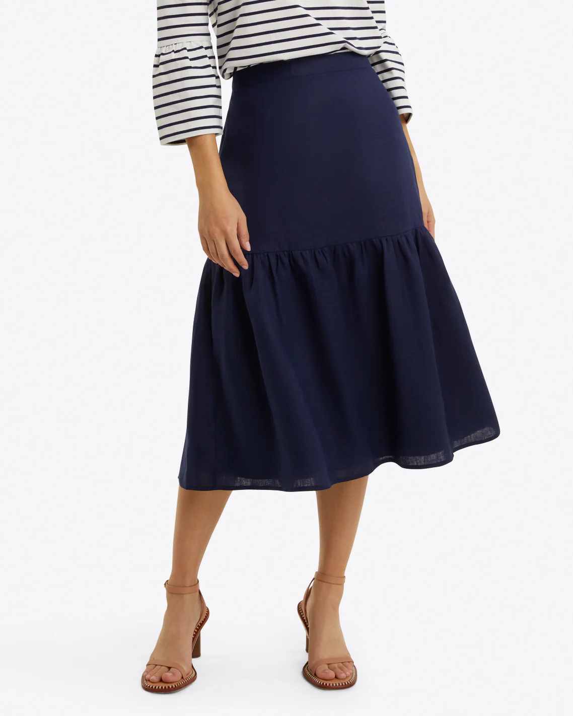 Midi Skirt in Linen BLACK