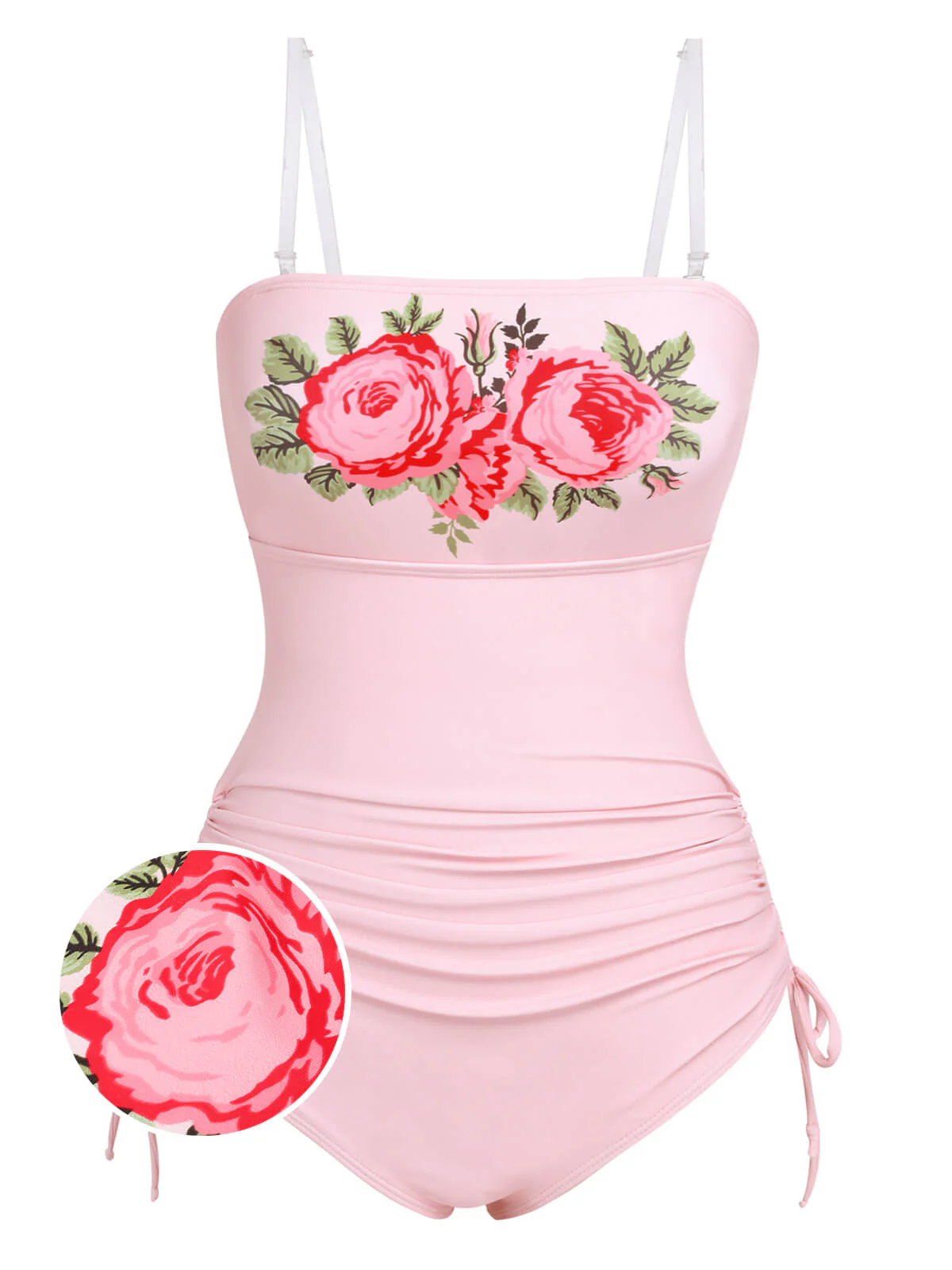 Pink Rose Strap One-piece Swimsuit