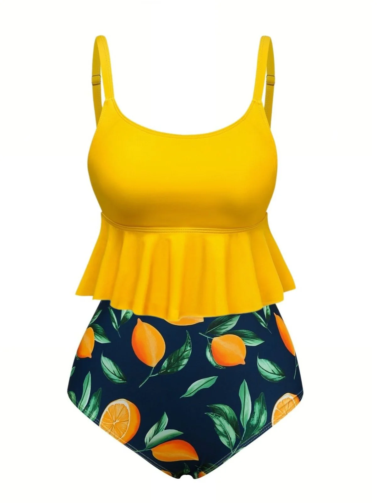 Yellow Ruffle Lemon Print Tankini Set