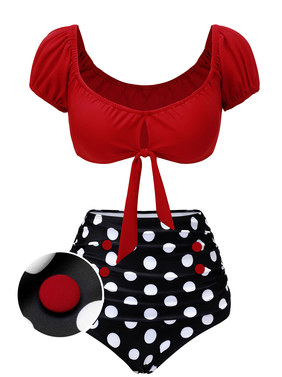 Red & Black Polka Dot Halter Swimsuit